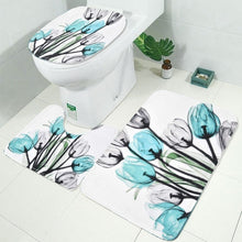 Load image into Gallery viewer, Colorful Tulip Lotus Flowers Trees Shower Curtain Sets Non-Slip Rugs Toilet Lid Cover and Bath Mat Waterproof Bathroom Curtains