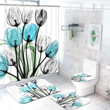 Load image into Gallery viewer, Colorful Tulip Lotus Flowers Trees Shower Curtain Sets Non-Slip Rugs Toilet Lid Cover and Bath Mat Waterproof Bathroom Curtains