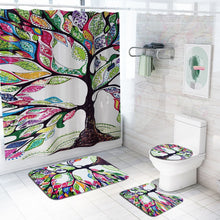 Load image into Gallery viewer, Colorful Tulip Lotus Flowers Trees Shower Curtain Sets Non-Slip Rugs Toilet Lid Cover and Bath Mat Waterproof Bathroom Curtains